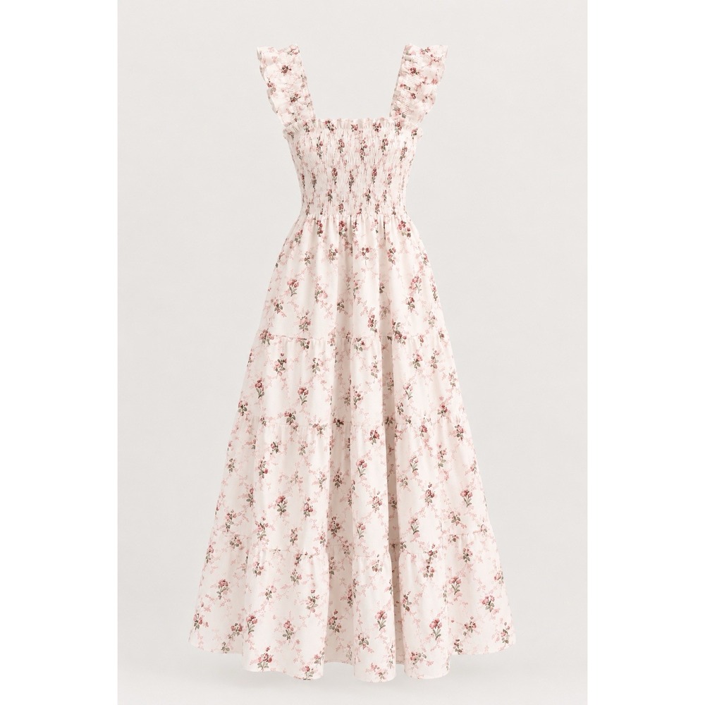 Hill House Home The Ellie Nap Dress XS Briar Trellis Floral Cotton Midi Smocked